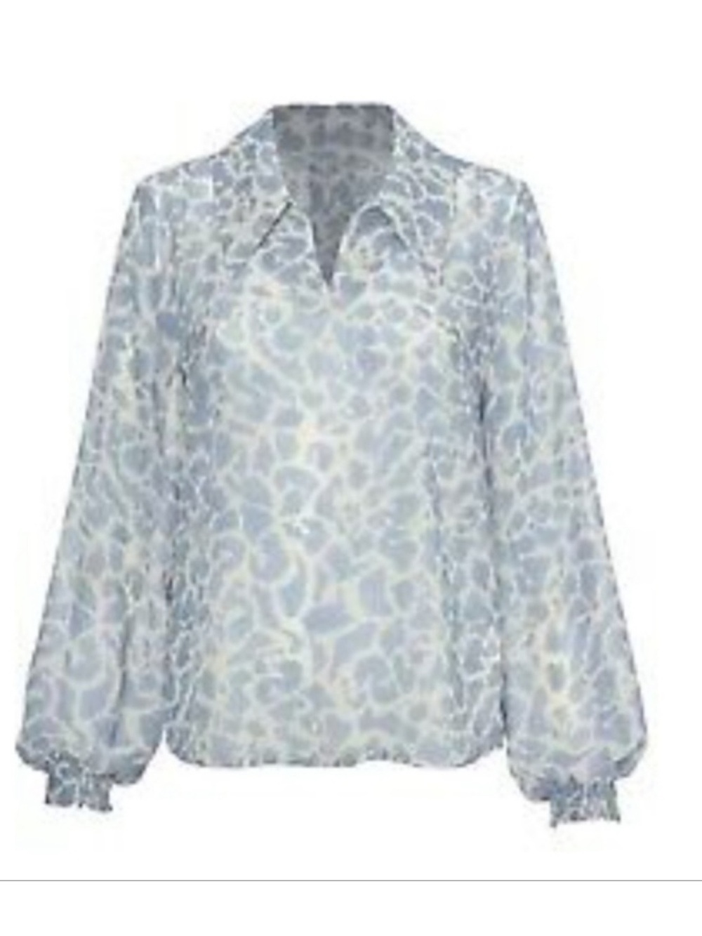 Cabi Top Large Blue White leopard Animal Print 6297 Pounce Blouse Sheer Casual